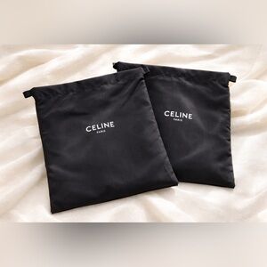 CELINE Paris Dust Bags Set of 2 Black Drawstring Storage Pouch Large Logo New